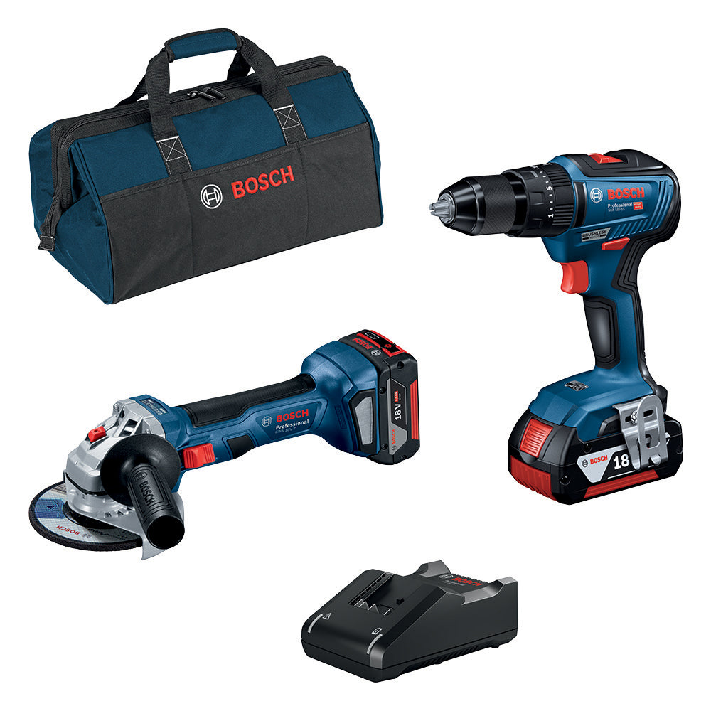 BOSCH-B SUPERKIT 18V TRAPANO+SMERIG.+2BATT.4,0Ah+CARIC.