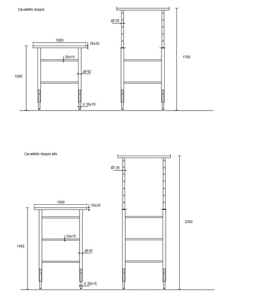 CAVALLETTO DOPPIO REGOLABILE 100-170 CM