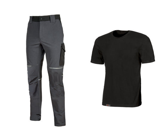 WORKWEAR KIT 2 T-SHIRT+ PANTAL BLACK/GREY TG   M