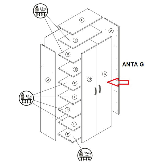 ZZ-ANTA G X KIT ARMADIO/SCARP. 2A CM.70X36X181H ROVERE S.