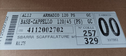 ZZ-COLLO BASE-CAPPELLO X METALLO-ARMADIO X UFFICIO ARS12 120X45X200