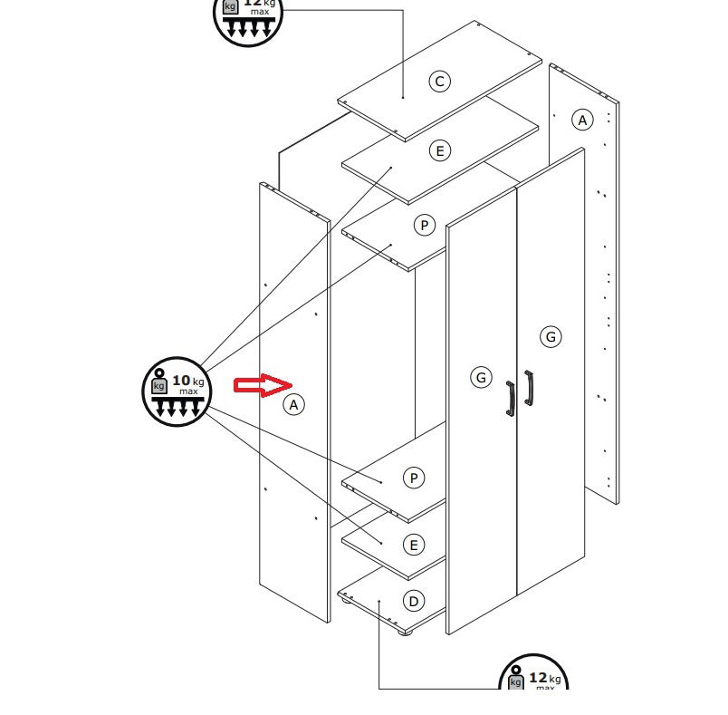 ZZ-FIANCO A X KIT ARMADIO/SCARP. 2A CM.70X36X181H BIANCA