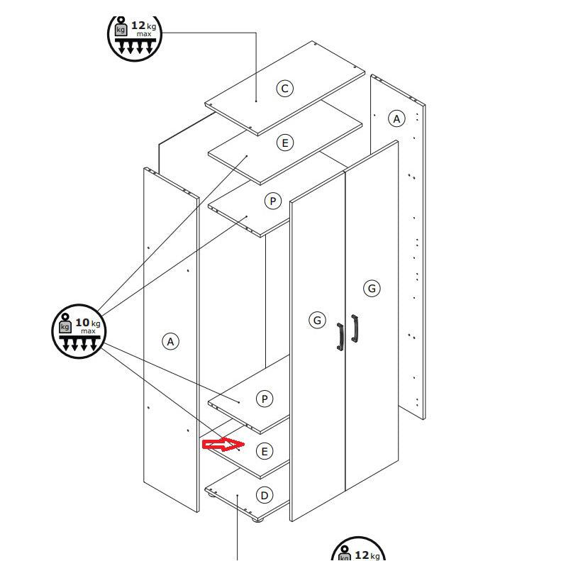 ZZ-MENSOLA E X KIT ARMADIO/SCARP. 2A CM.70X36X181H BIANCA